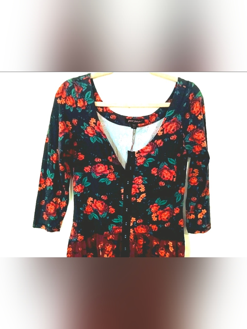 Vintage Betsey Johnson 90s Floral Dress Tiered Grunge Romantic Midi M - Picture 3 of 8